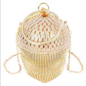 Gold Rhinestone  Fringe Sphere Evening Clutch Purse